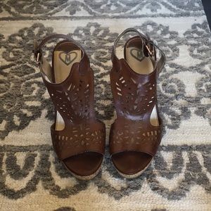 Brown leather wedges